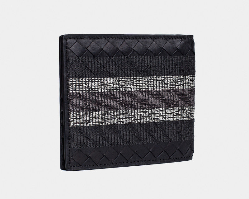 Sarah Express Woven Leather Folding Wallet Black