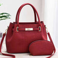 Sarah Express Structured Crocodile Pattern Shoulder Bag Set Wine Red