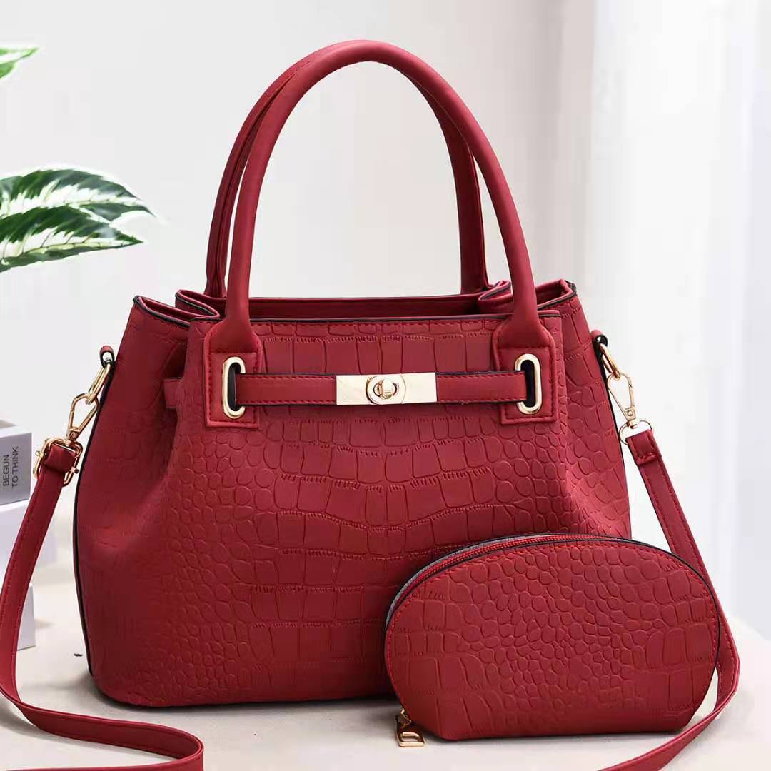 Sarah Express Structured Crocodile Pattern Shoulder Bag Set Wine Red