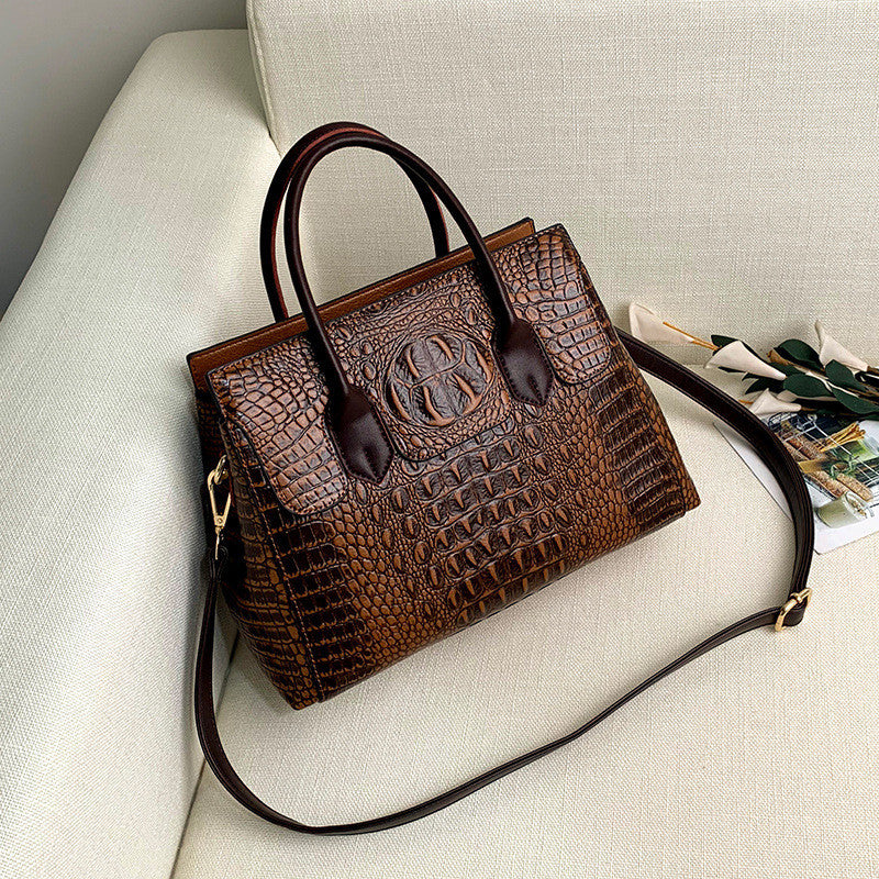 Sarah Express Crocodile Pattern Retro Messenger Tote Bag Yellow