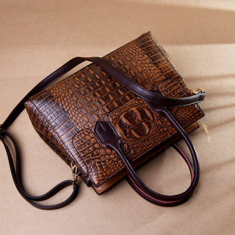 Sarah Express Crocodile Pattern Retro Messenger Tote Bag