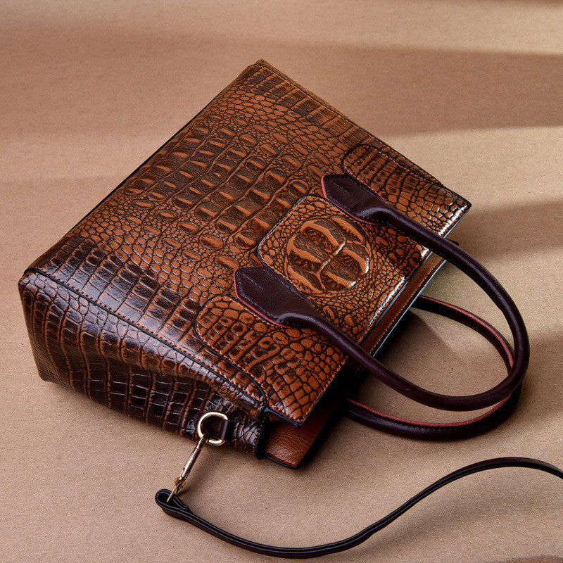 Sarah Express Crocodile Pattern Retro Messenger Tote Bag