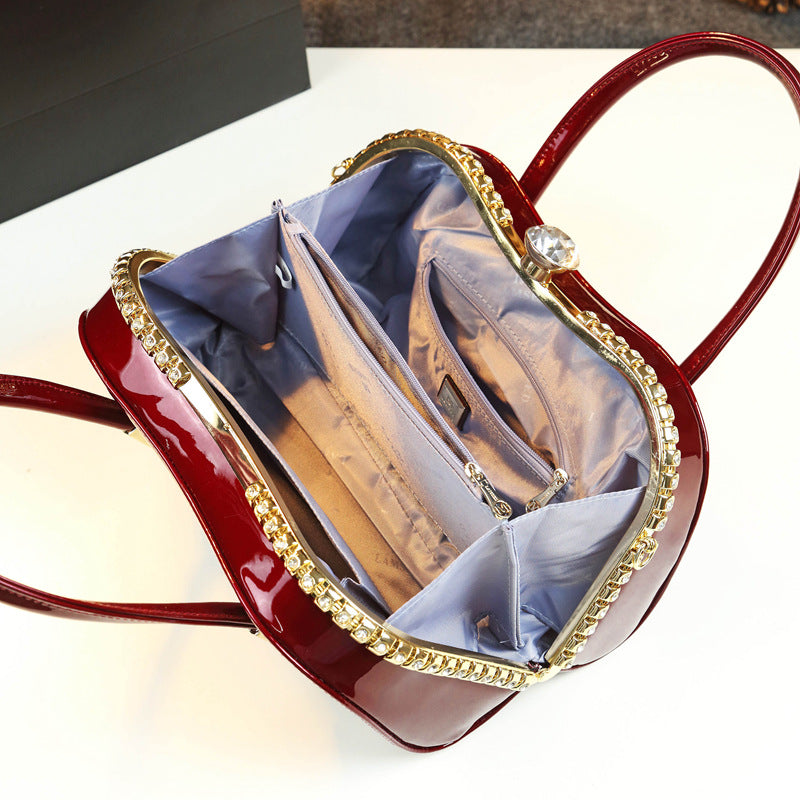 Sarah Express Structured Patent Finish Top Handle Handbag