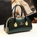 Sarah Express Structured Patent Finish Top Handle Handbag Green