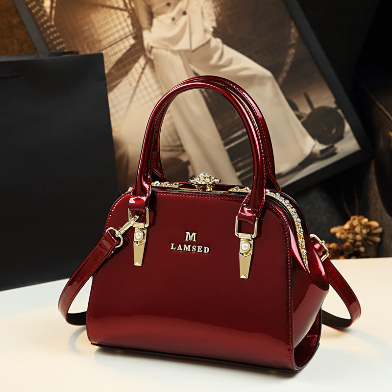 Sarah Express Structured Patent Leather Top Handle Handbag Drunk red