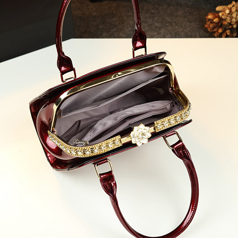 Sarah Express Structured Patent Leather Top Handle Handbag