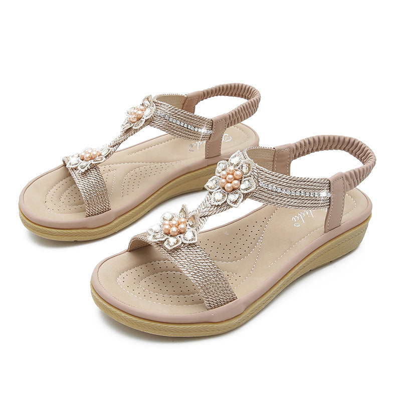 Sarah Express Boho Rhinestone Flower Flat Sandals