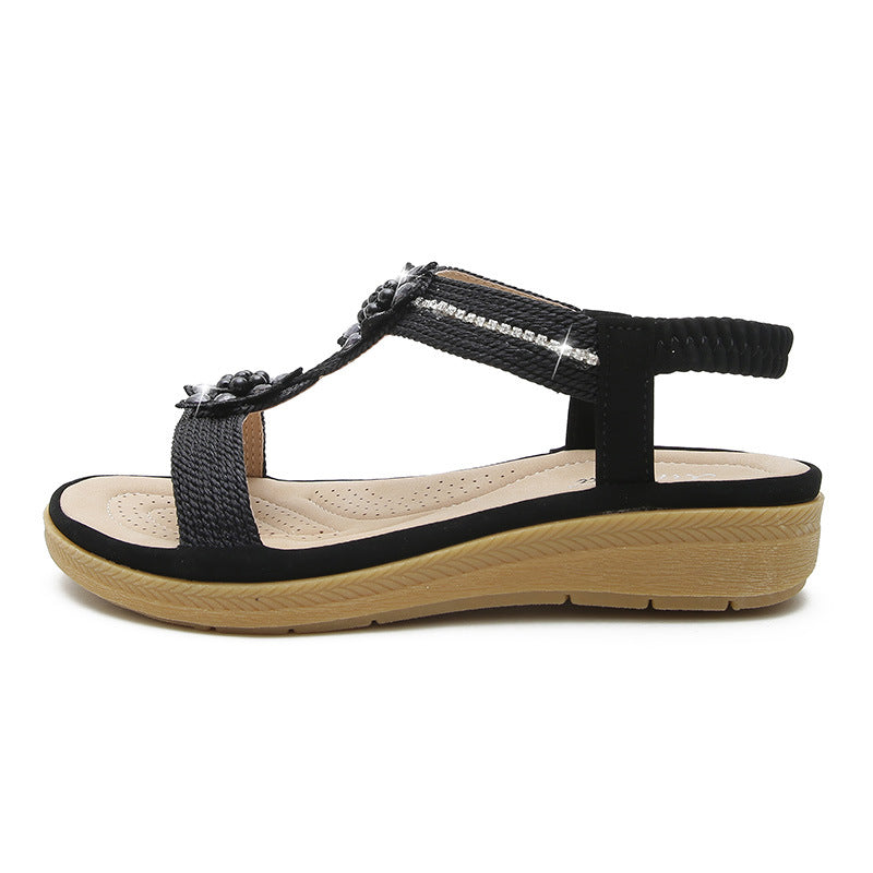 Sarah Express Boho Rhinestone Flower Flat Sandals