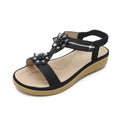 Sarah Express Boho Rhinestone Flower Flat Sandals Black