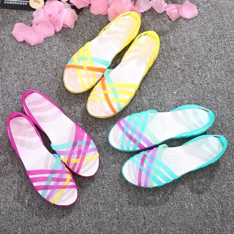 Sarah Express Women's Colorful Strappy Jelly Flat Sandals