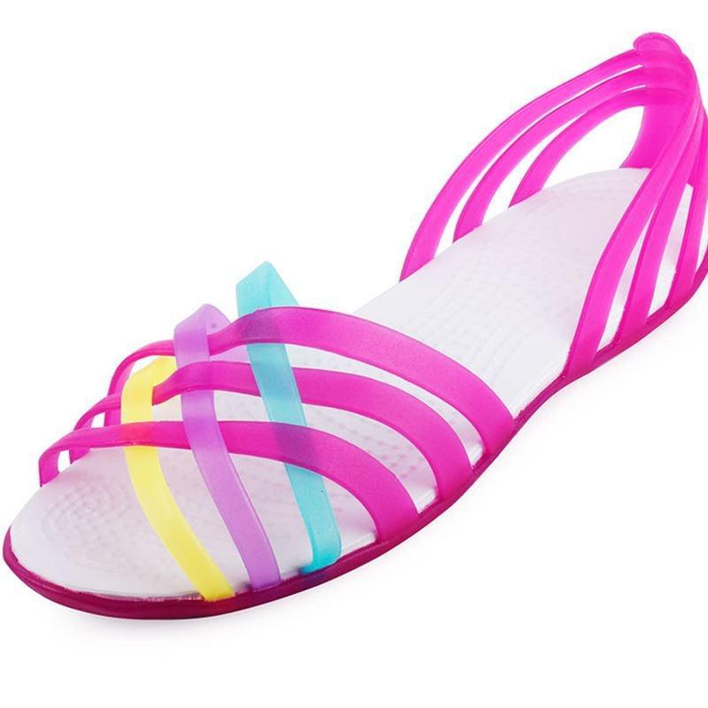Sarah Express Women's Colorful Strappy Jelly Flat Sandals