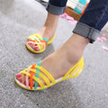 Sarah Express Women's Colorful Strappy Jelly Flat Sandals Yellow