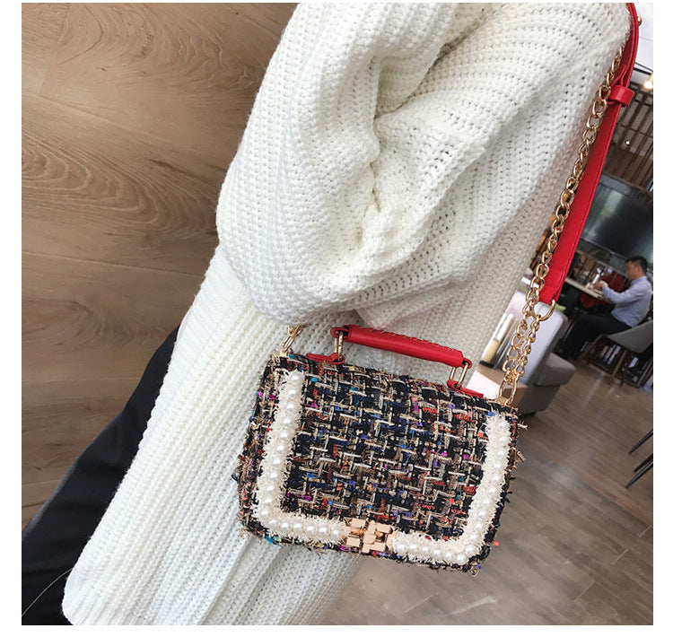 Sarah Express Plaid Woolen Small Square Messenger Bag