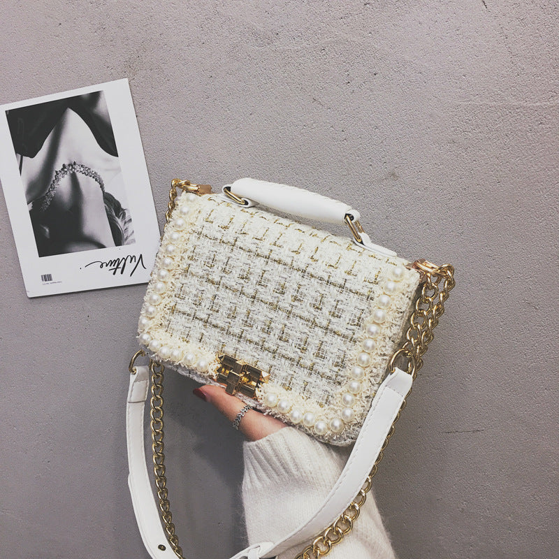 Sarah Express Plaid Woolen Small Square Messenger Bag White