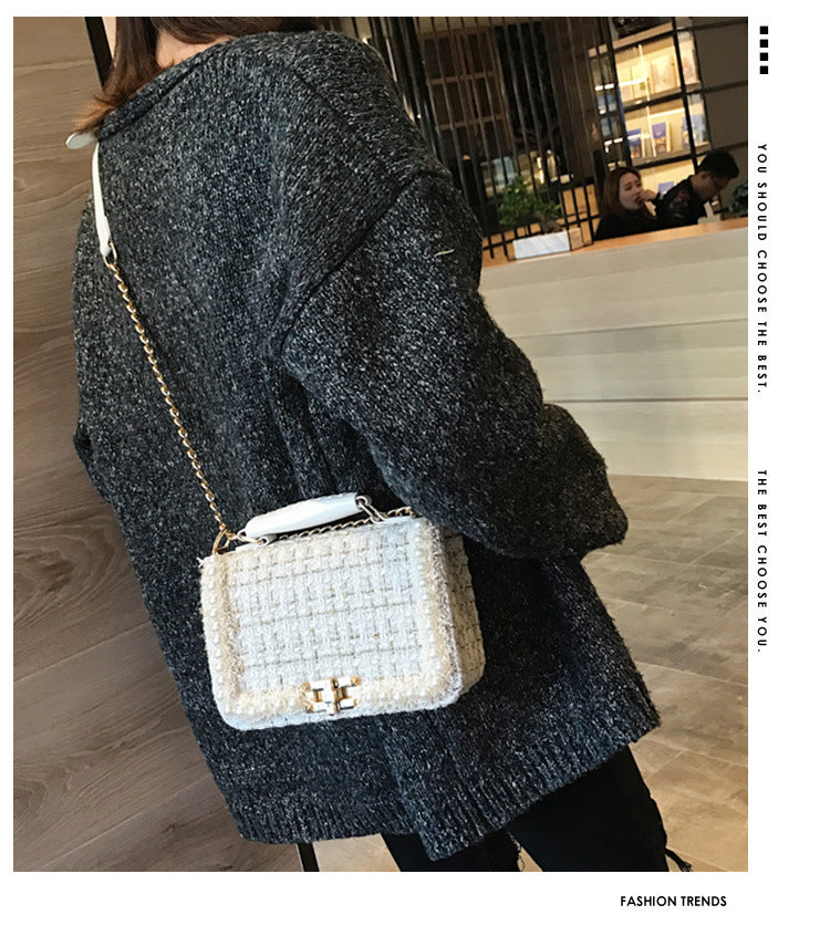 Sarah Express Plaid Woolen Small Square Messenger Bag
