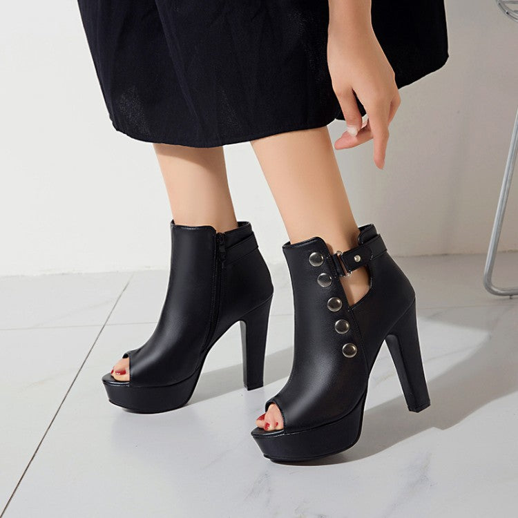 Sarah Express Platform Peep Toe Zipper Ankle Boots Black