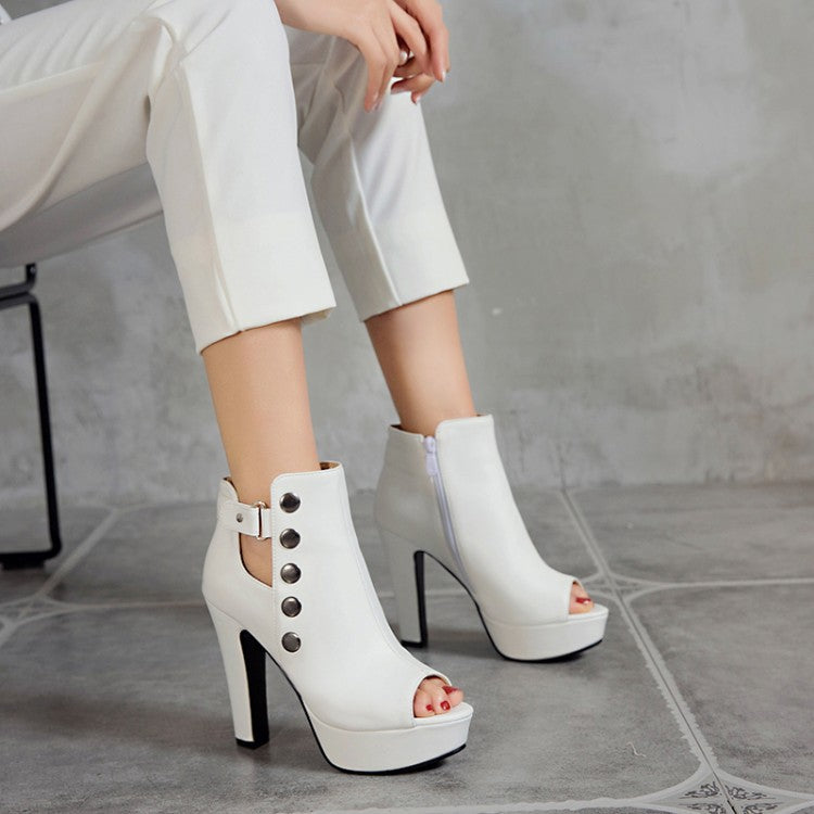 Sarah Express Platform Peep Toe Zipper Ankle Boots White