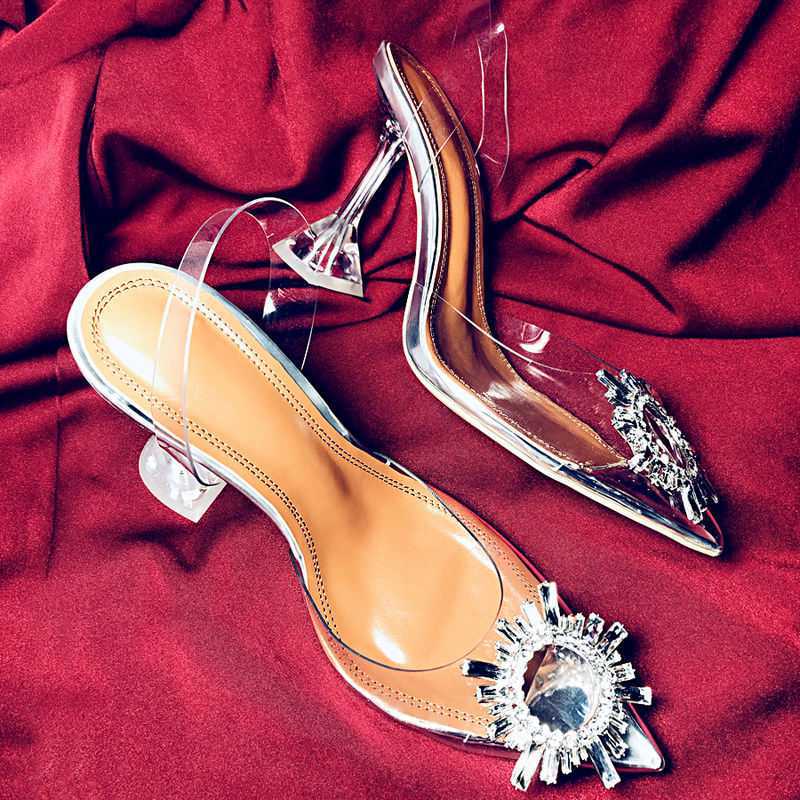 Sarah Express Elegant Rhinestone Pointed Toe Clear Heels