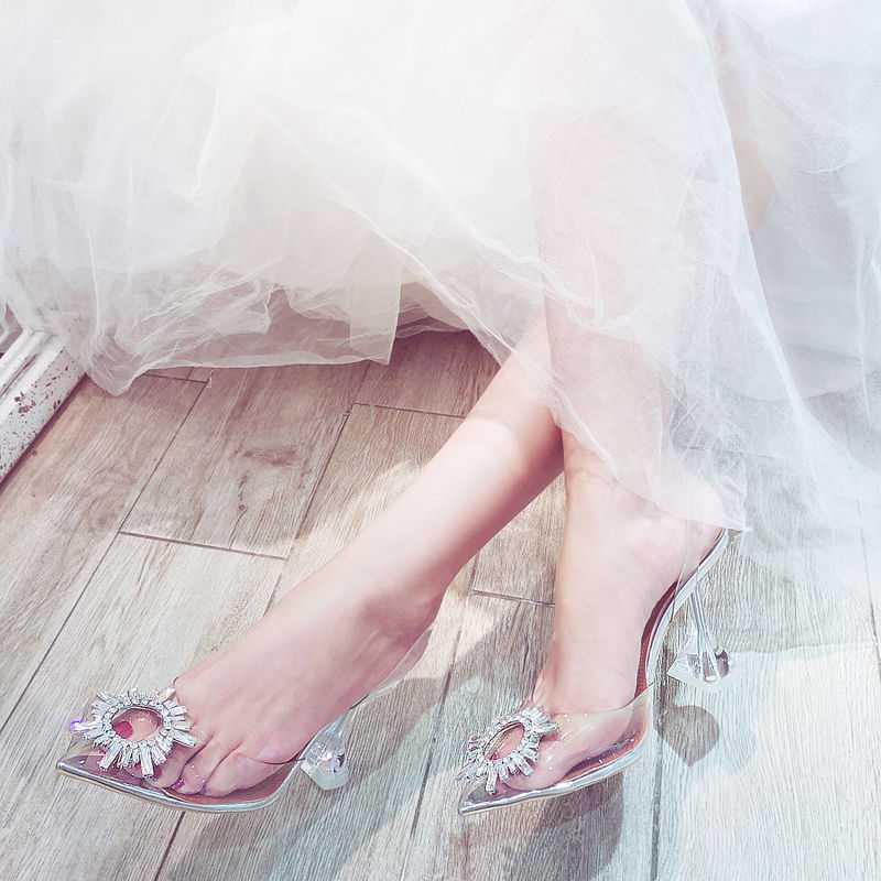 Sarah Express Elegant Rhinestone Pointed Toe Clear Heels