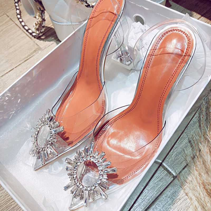Sarah Express Elegant Rhinestone Pointed Toe Clear Heels