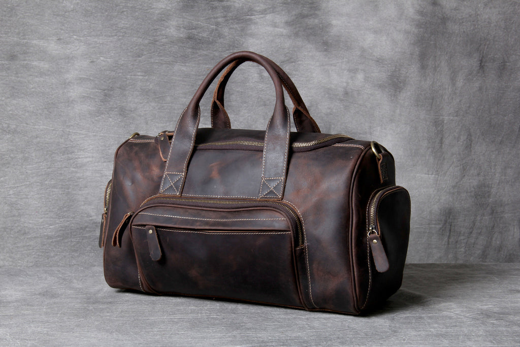 Sarah Express Retro Leather Travel Duffel Bag Coffee