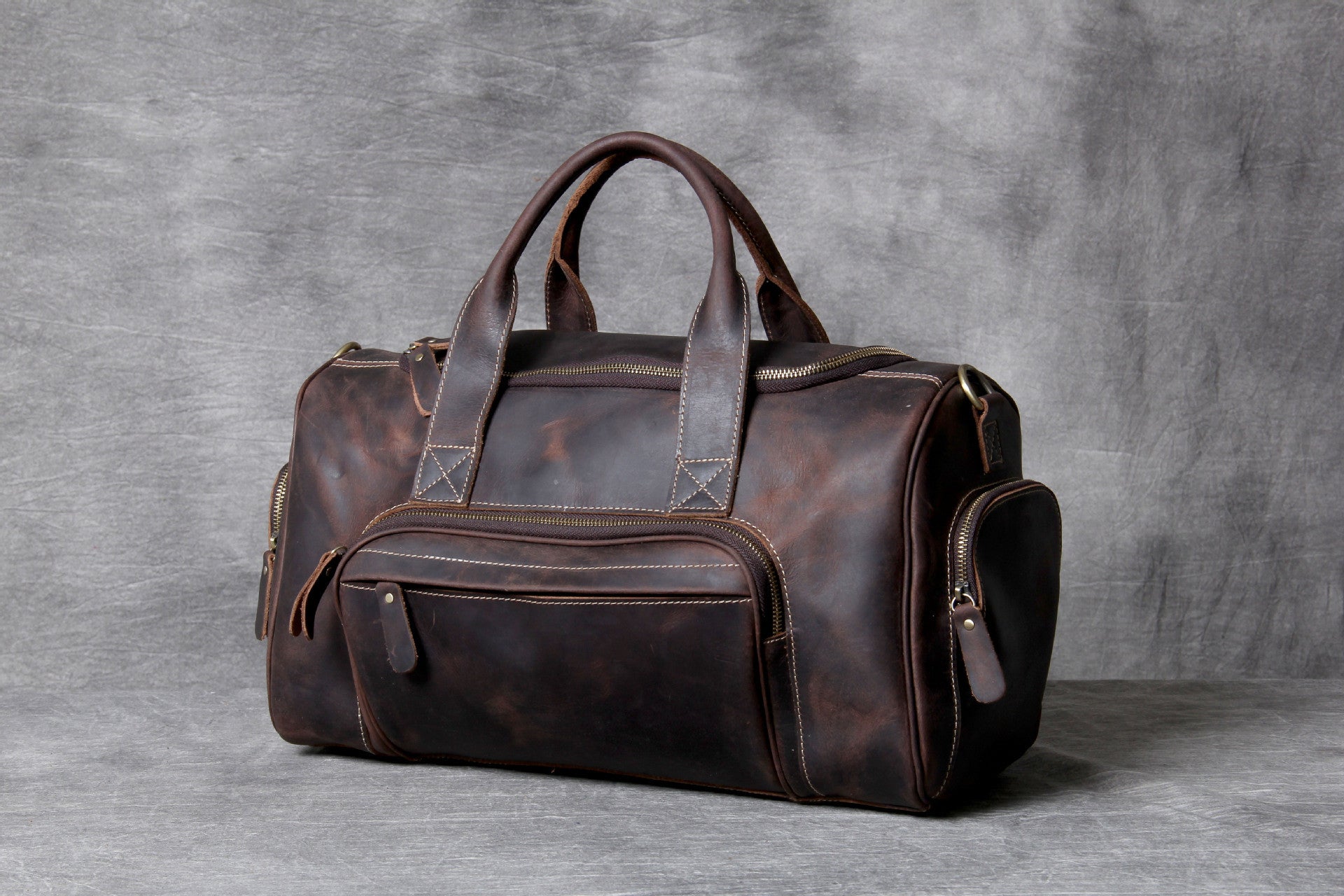 Sarah Express Retro Leather Travel Duffel Bag Coffee