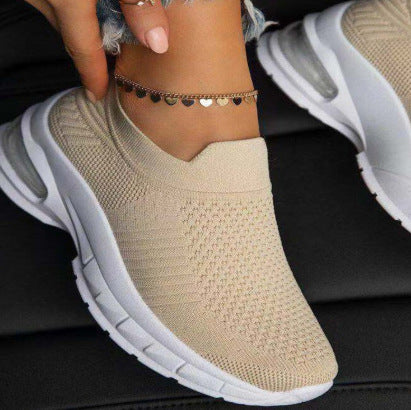 Sarah Express Women's Lightweight Mesh Slip-On Sneakers Beige