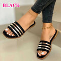 Sarah Express Women's Metallic Strap Flat Slide Sandals Black