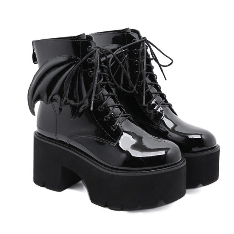 Sarah Express Winged Platform Lace Up Ankle Boots Black