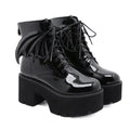 Sarah Express Winged Platform Lace Up Ankle Boots Black