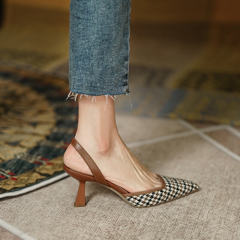 Sarah Express Vintage Houndstooth Slingback Stiletto Sandals