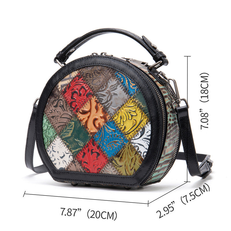 Sarah Express Retro Geometric Patchwork Mini Round Handbag