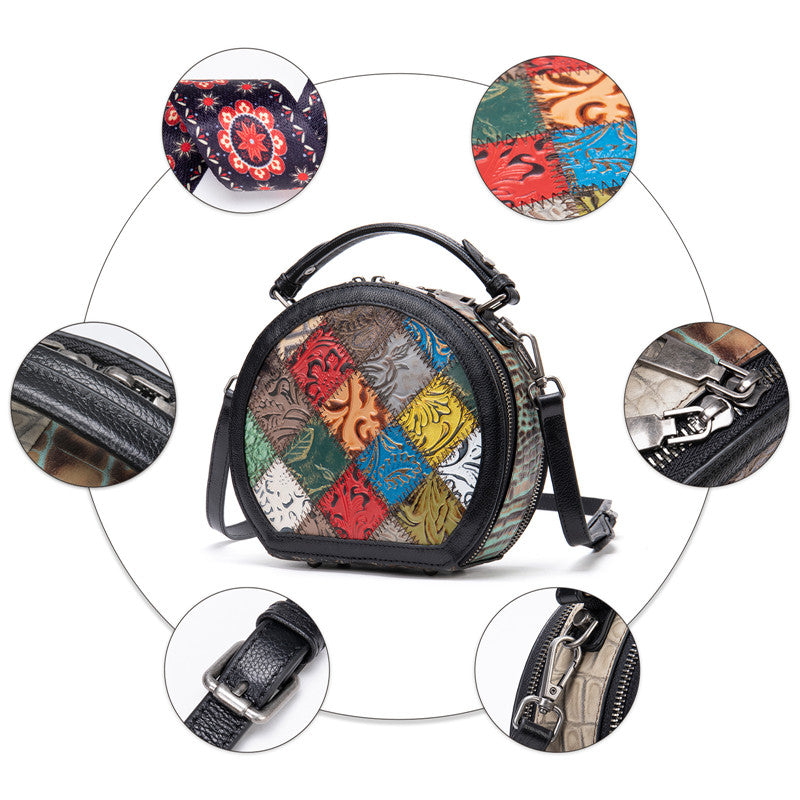 Sarah Express Retro Geometric Patchwork Mini Round Handbag