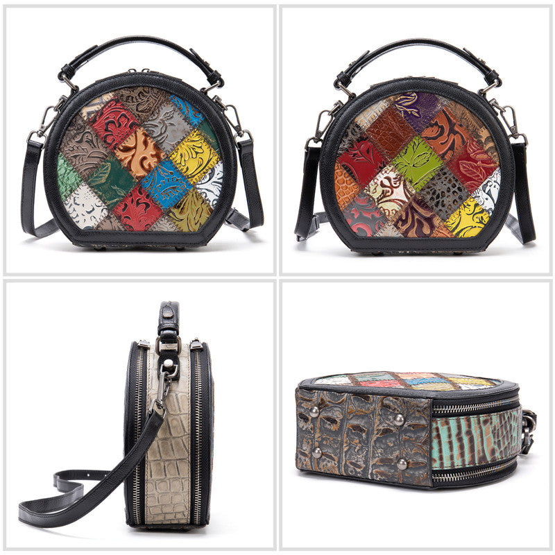 Sarah Express Retro Geometric Patchwork Mini Round Handbag