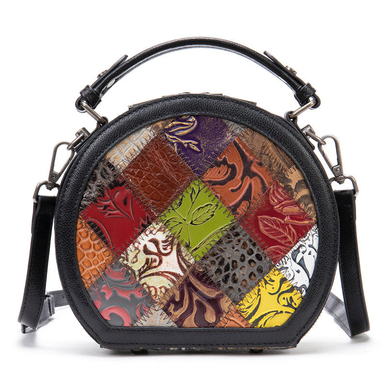 Sarah Express Retro Geometric Patchwork Mini Round Handbag