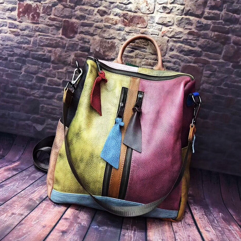 Sarah Express Multicolor Cowhide Leather Casual Backpack
