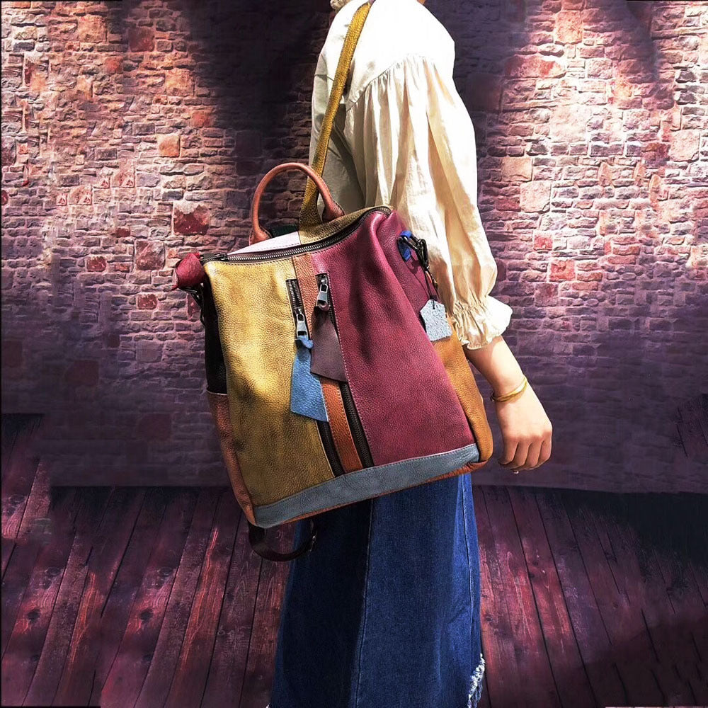 Sarah Express Multicolor Cowhide Leather Casual Backpack