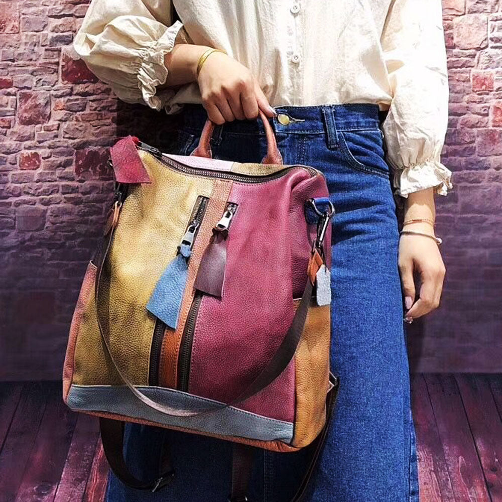Sarah Express Multicolor Cowhide Leather Casual Backpack