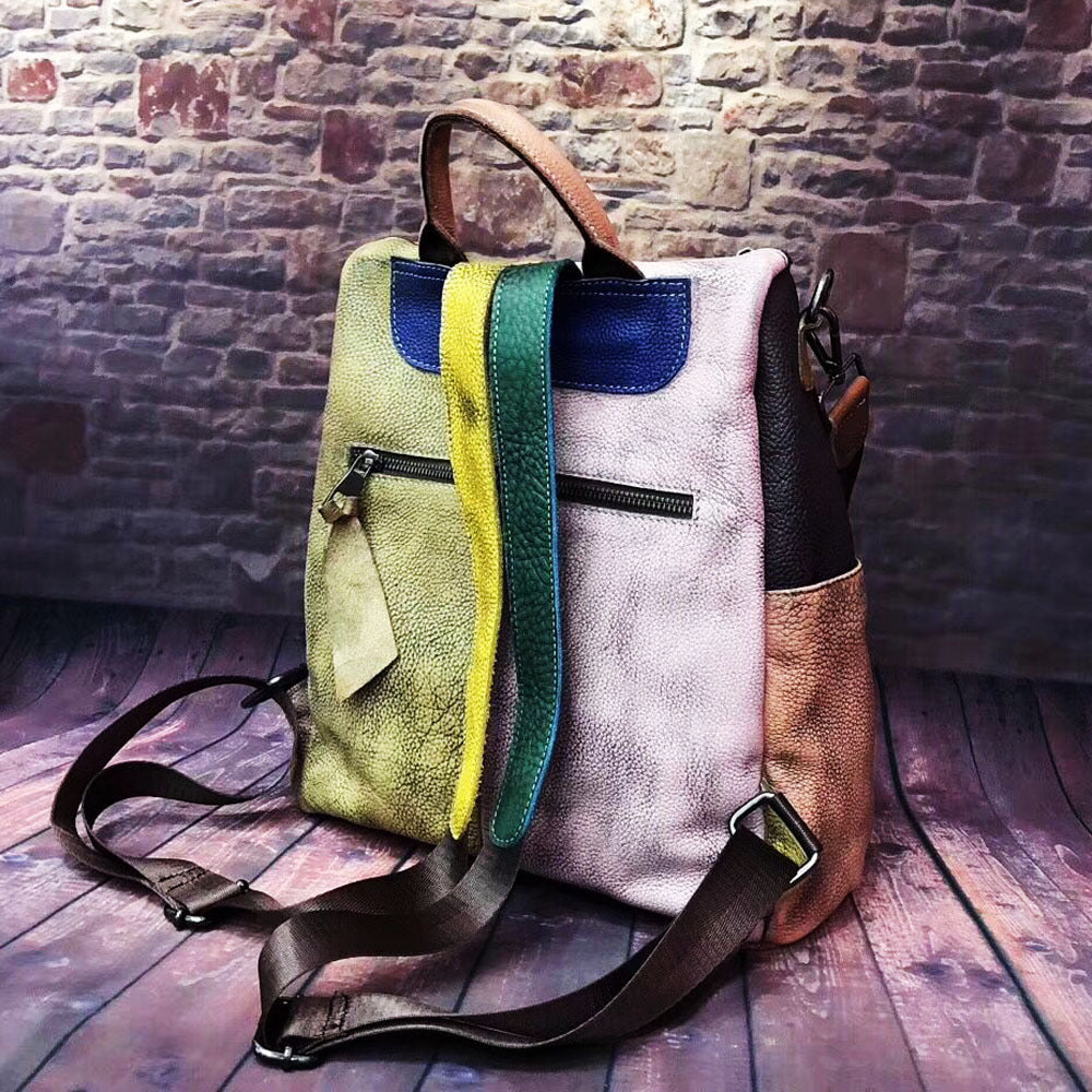 Sarah Express Multicolor Cowhide Leather Casual Backpack