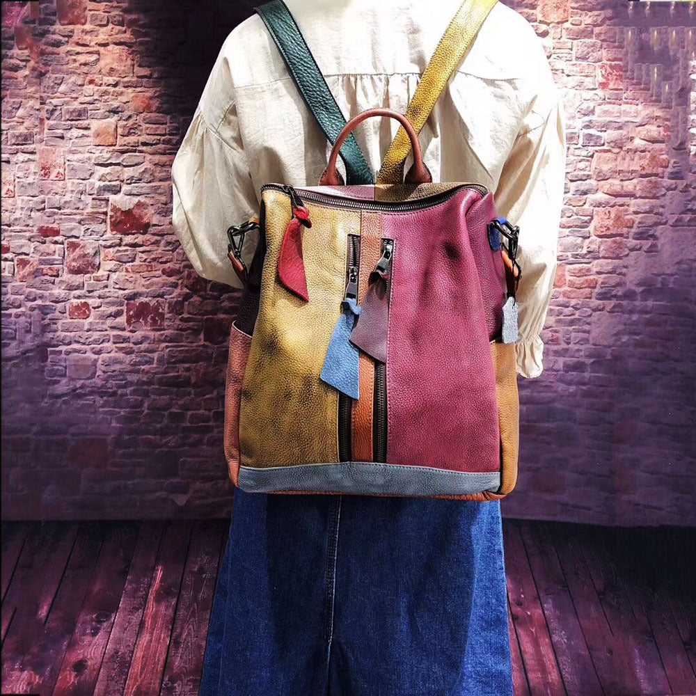 Sarah Express Multicolor Cowhide Leather Casual Backpack
