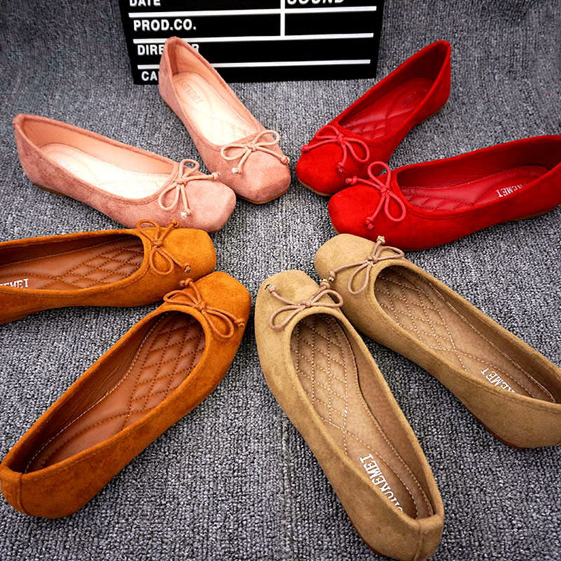 Sarah Express Women's Velvet Bow Square Toe Flats