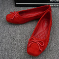 Sarah Express Women's Velvet Bow Square Toe Flats Red