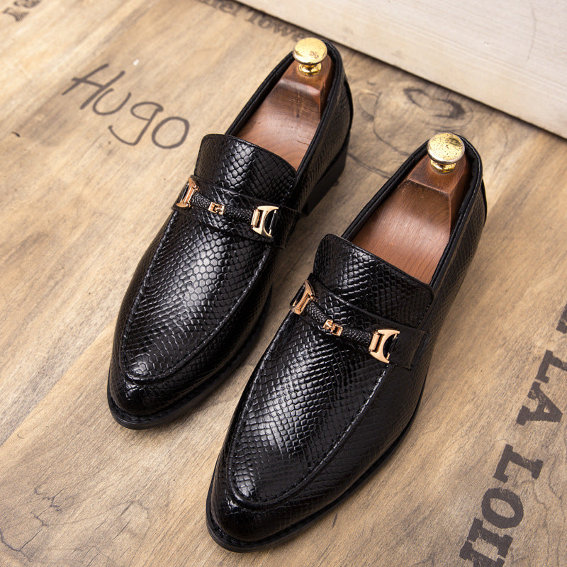 Sarah Express Men's Pointed Toe Textured Business Loafers Black