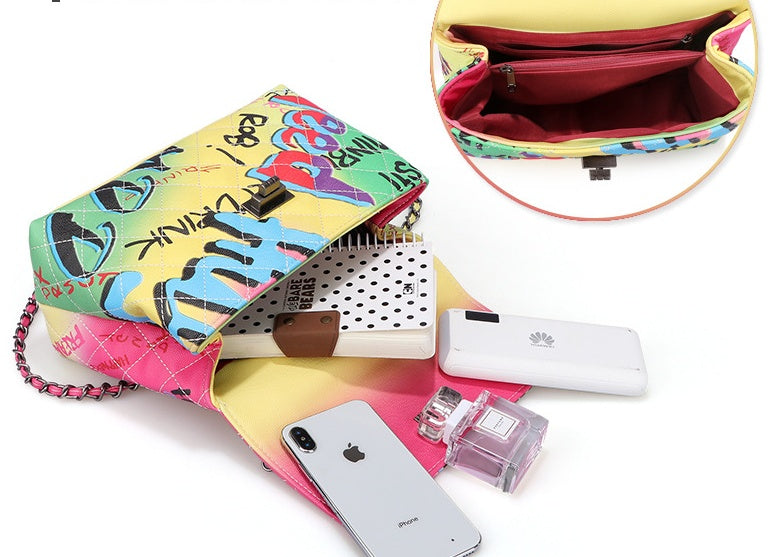 Sarah Express Graffiti Print Structured Top Handle Handbag