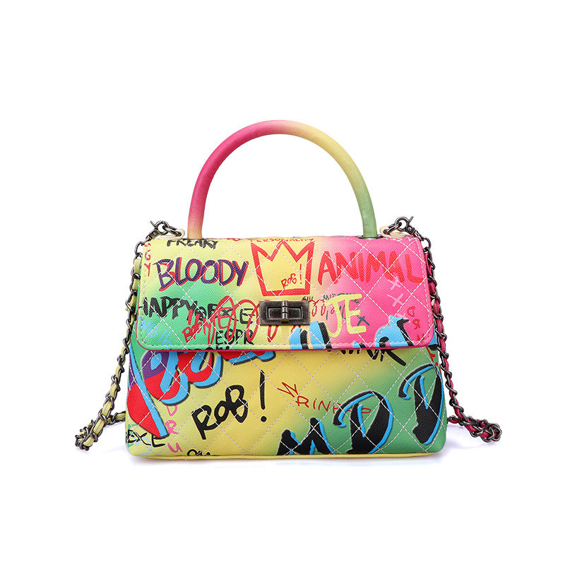 Sarah Express Graffiti Print Structured Top Handle Handbag