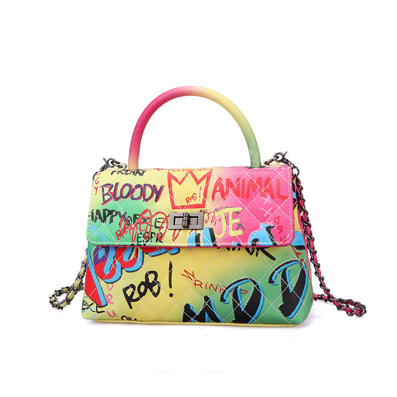 Sarah Express Graffiti Print Structured Top Handle Handbag