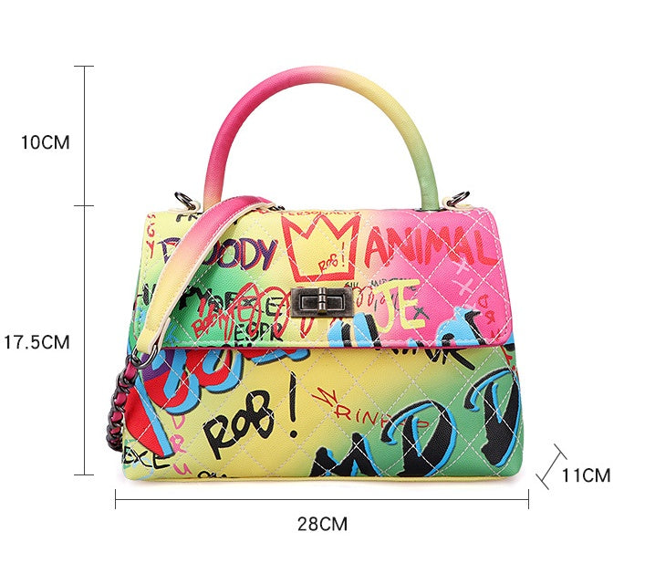 Sarah Express Graffiti Print Structured Top Handle Handbag
