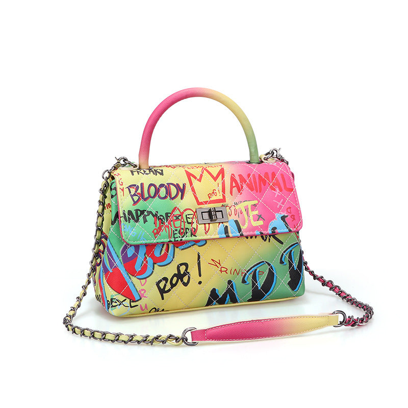 Sarah Express Graffiti Print Structured Top Handle Handbag