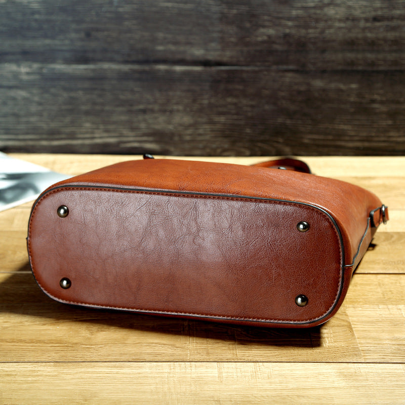 Sarah Express Structured Oil Wax Leather Messenger Tote