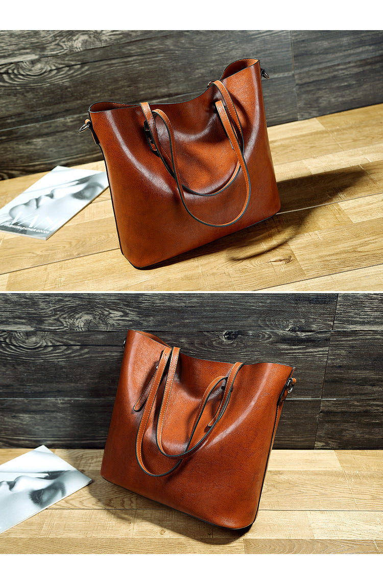 Sarah Express Structured Oil Wax Leather Messenger Tote
